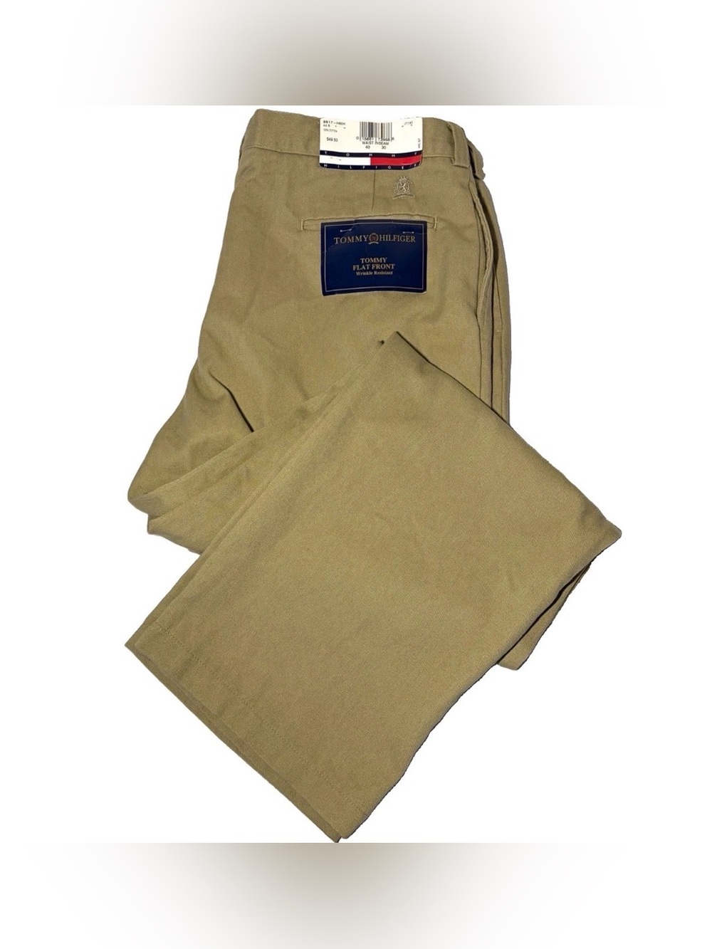NWT Tommy Hilfiger Men's Khaki Cotton Twill Flat Front Straight Leg Pants 40x30